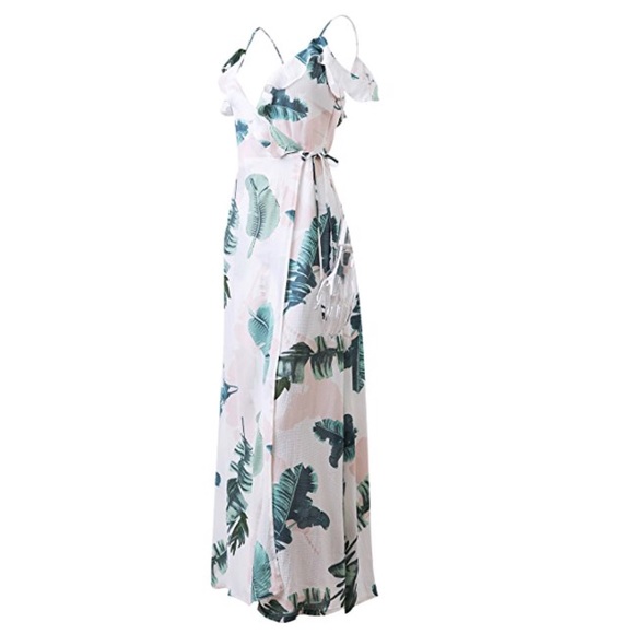 Bohemian Off Shoulder Floral Print Split Maxi Dres - Picture 5 of 8